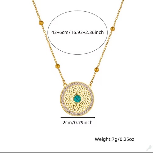 Boho Style Set Stainless Steel Circular Retro Inlaid Turquoise Golden Necklace - Picture 6 of 8